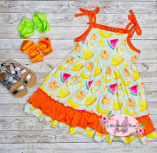 Load image into Gallery viewer, Tropical Fruit Ruffle Twirl Dress