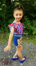 Load image into Gallery viewer, Stars Paint Stroke Leo and Distressed Denim Sequin Shorts Set