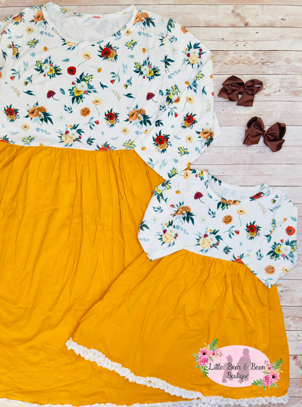 Mommy & Me Mustard Floral Dress