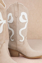 Load image into Gallery viewer, Ladies Beige Faux Suede Contrast Bow Western Boots
