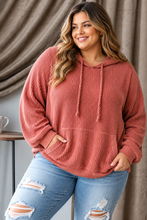 Load image into Gallery viewer, Heimish Plus Size Rust Ribbed Oversized Hoodie
