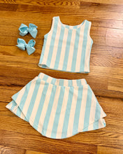 Load image into Gallery viewer, Blue &amp; White Stripe 2 Piece Athletic Skort Set
