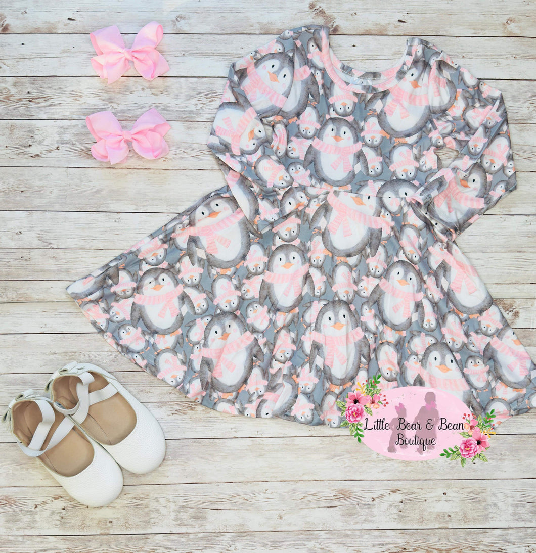 Penguin w/Pink Scarf Long Sleeve Dress