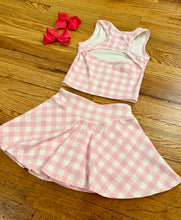Load image into Gallery viewer, Pink Gingham 2 Piece Athletic Skort Set
