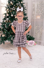 Load image into Gallery viewer, Lace Grey Checkered Triple Ruffle Dress
