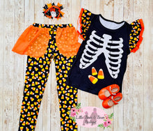 Load image into Gallery viewer, Candy Corn Skeleton Skirted Legging Set
