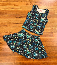 Load image into Gallery viewer, Green Neon Hearts 2 Piece Athletic Skort Set
