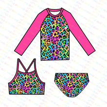 Load image into Gallery viewer, Neon Cheetah3 Piece Rash Guard Swim
