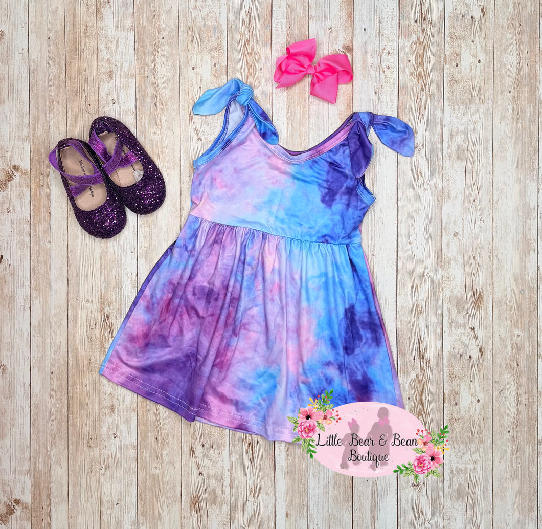 purple tie dye dress Bones Dyna neckline on the front Wine Tie-dye Dress