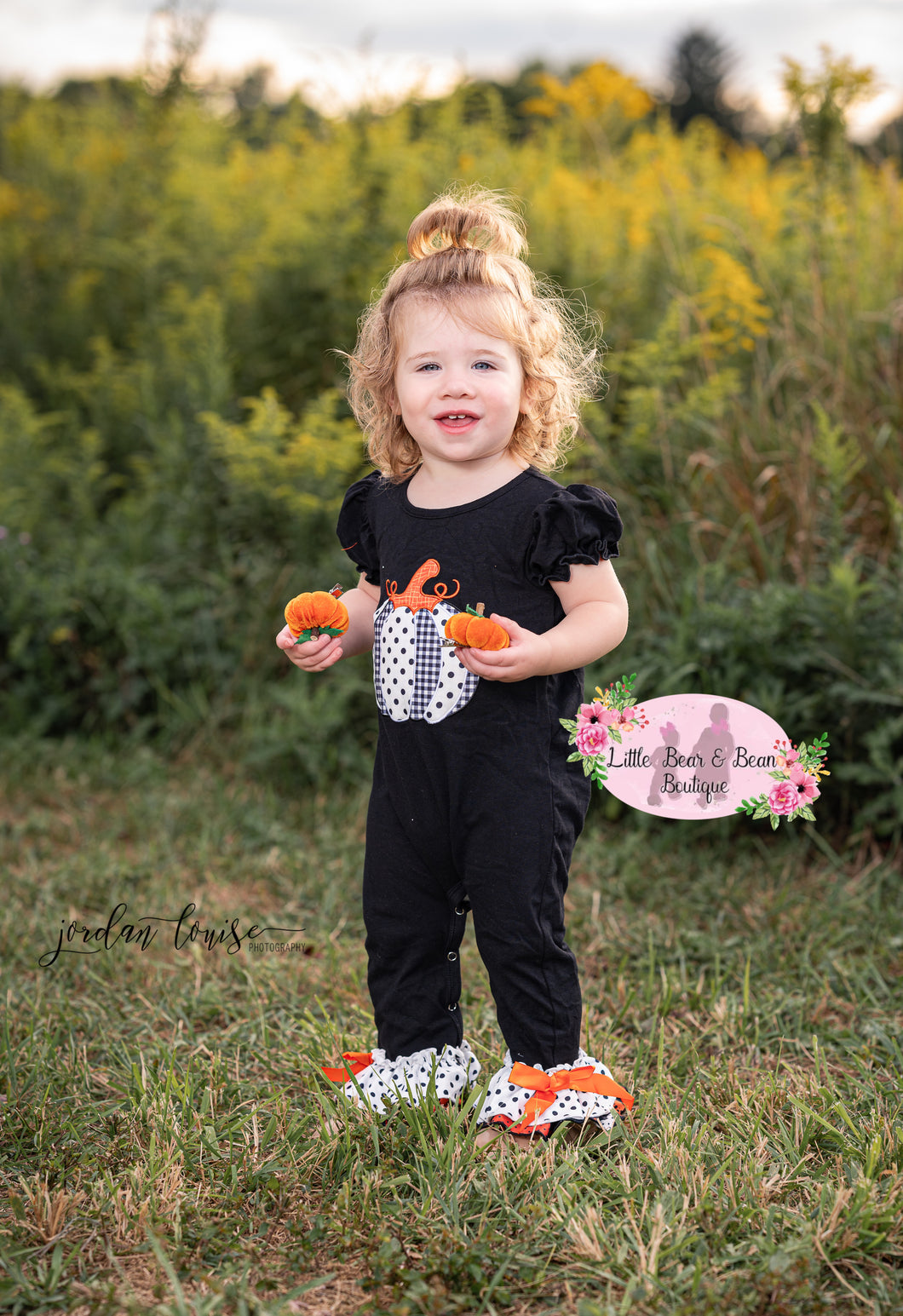 B&W Pumpkin Ruffle Romper