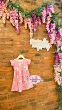 Load image into Gallery viewer, Pink Floral Horse Flutter Sleeve Dress
