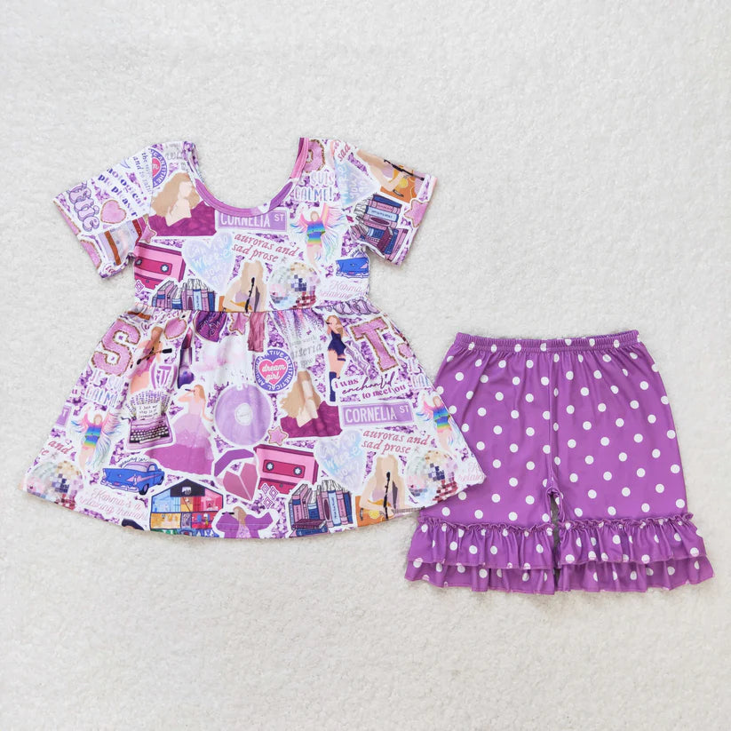 Pre-order RTS From Supplier Purple TS Shorts Set