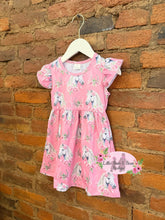Load image into Gallery viewer, Pink Floral Horse Flutter Sleeve Dress
