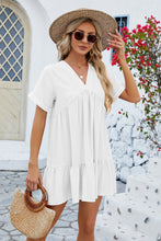 Load image into Gallery viewer, Ruched Tiered V-Neck Short Sleeve Mini Dress
