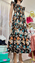 Load image into Gallery viewer, Ladies Autumn Floral Smocked Maxi Dress
