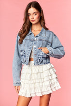 Load image into Gallery viewer, Rareraw Ladies Bow Cropped Denim Jacket
