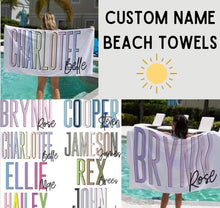 Load image into Gallery viewer, Personalized Beach Towels Multi Color- Please specify Name, Style and Font
