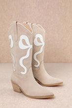 Load image into Gallery viewer, Ladies Beige Faux Suede Contrast Bow Western Boots
