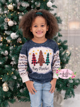 Load image into Gallery viewer, Faux Bleach Christmas Tree Long Sleeve Shirt
