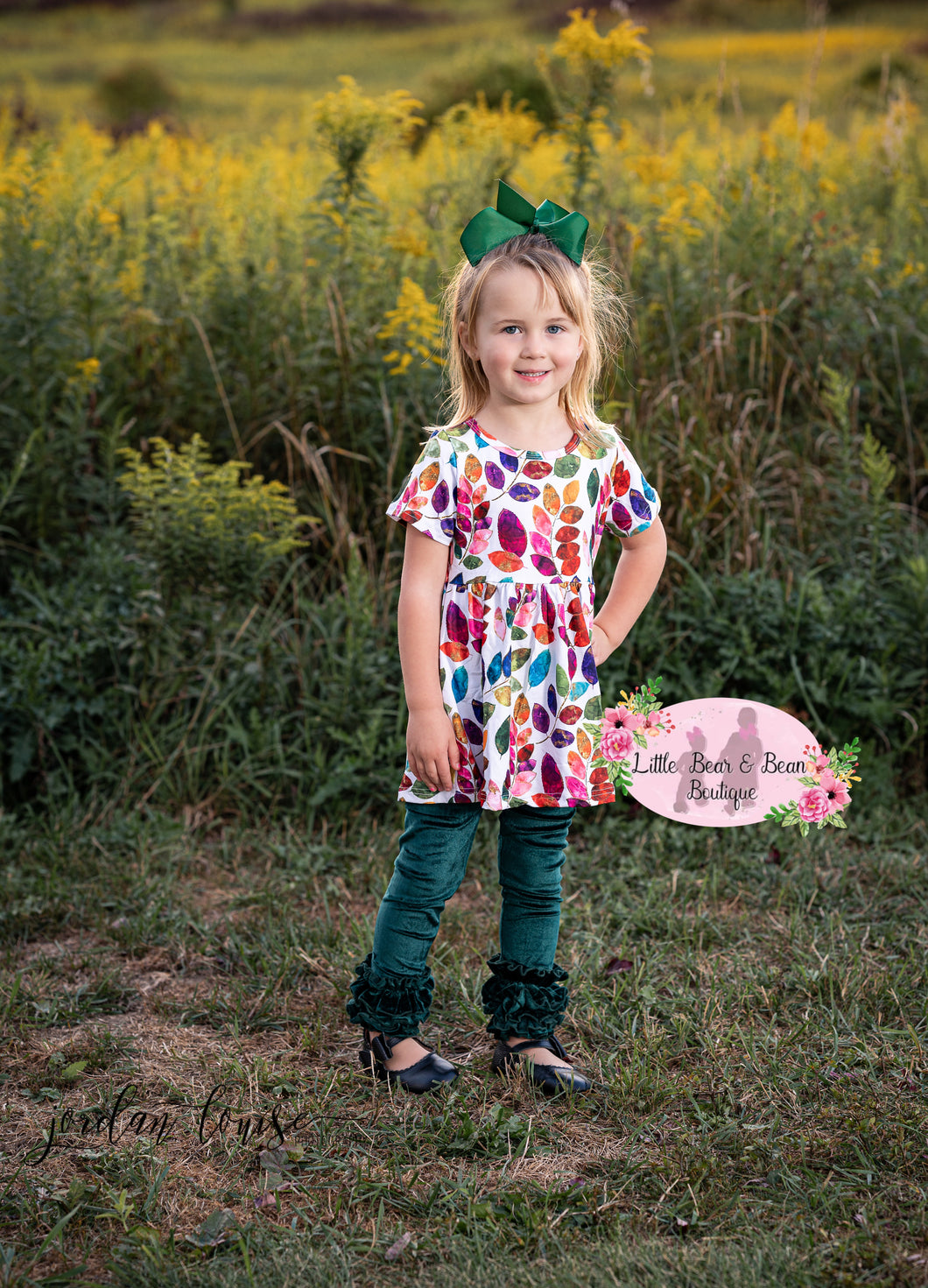 Colorful Leaves Tunic with Green Velvet Icing Set