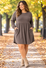 Load image into Gallery viewer, Heimish Plus Size Brown Ribbed Pocket Dress
