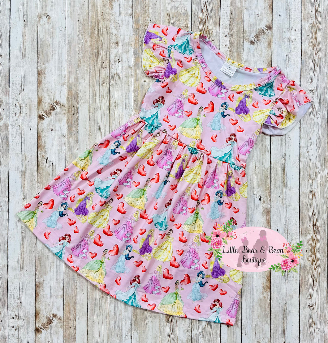 Pink Princess Heart Flutter Sleeve Dress