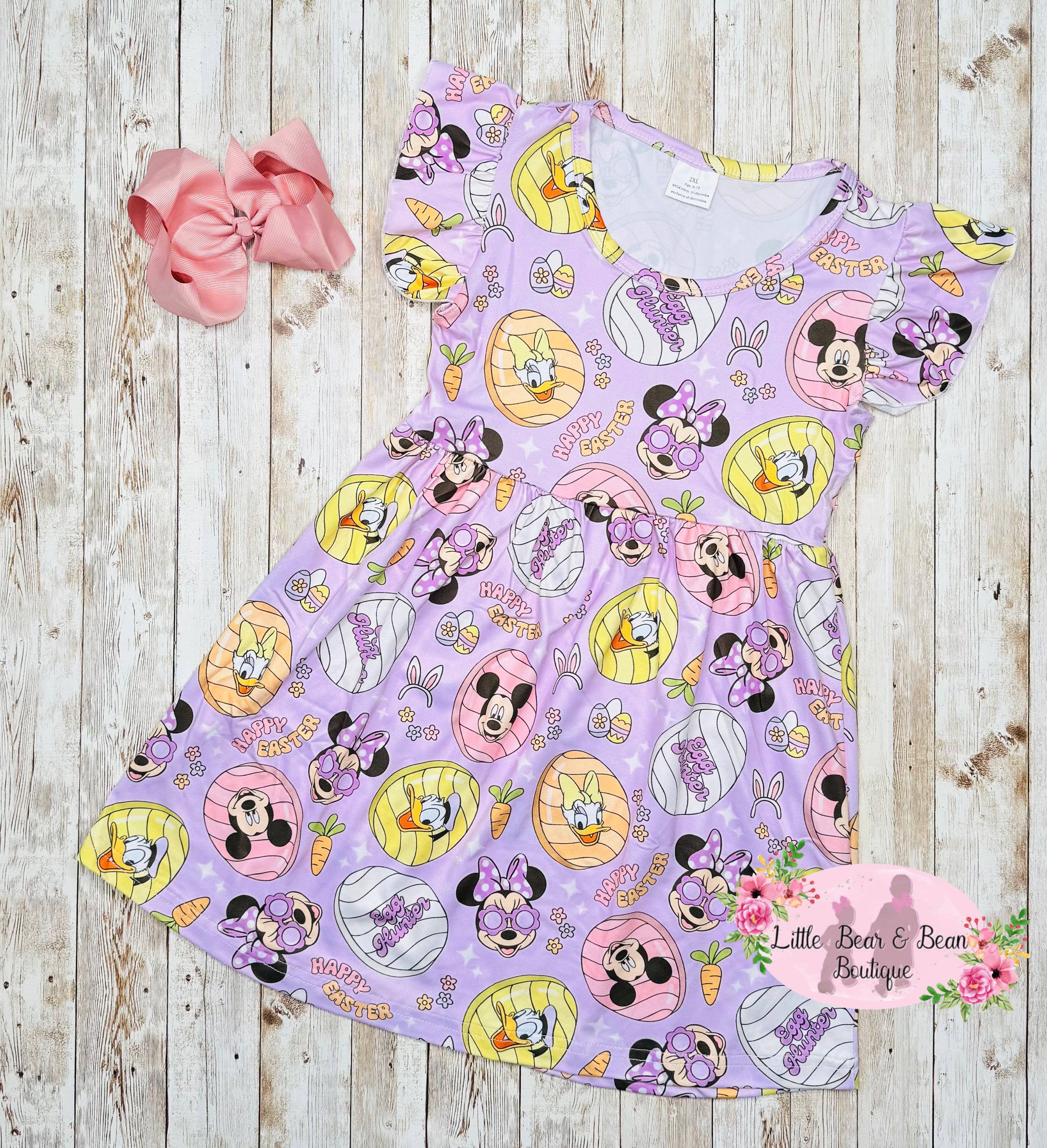 Pink Mouse Easter Eggs Flutter Sleeve Dress 6/7