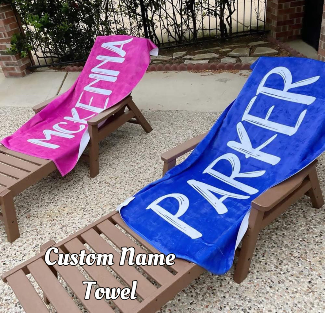 Personalized Beach Towels Solid Color- Please specify Name, Color and Font