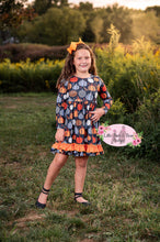 Load image into Gallery viewer, Printed Pumpkin Long Sleeve Ruffle Dress
