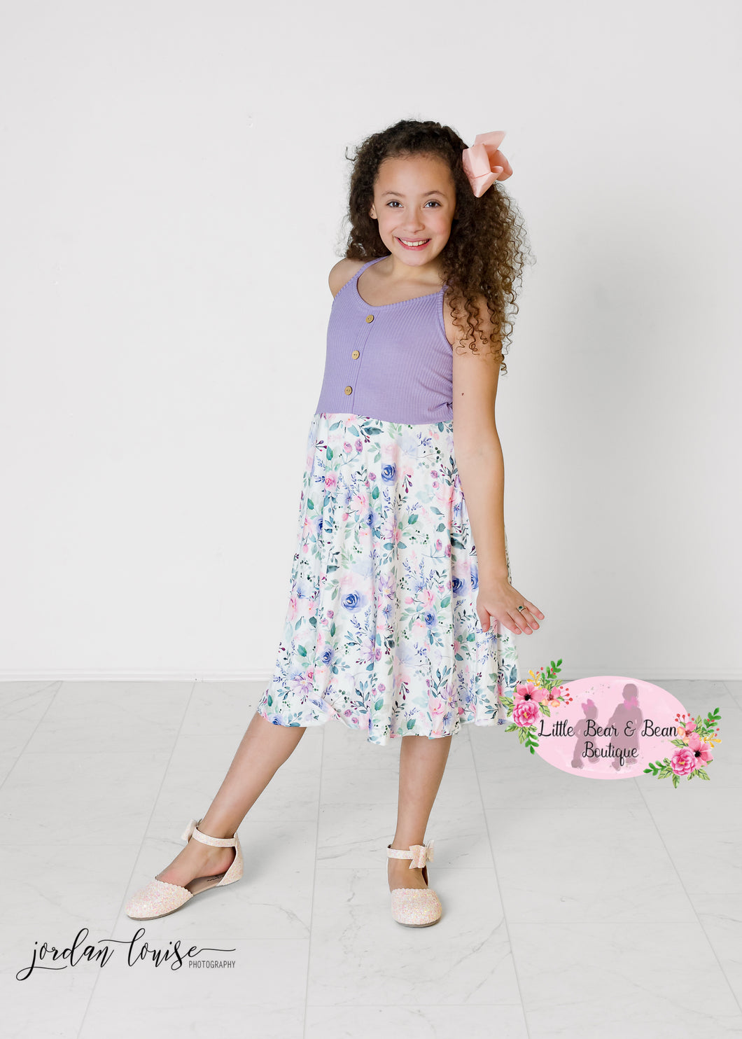 Ribbed Lilac Floral Twirl Dress