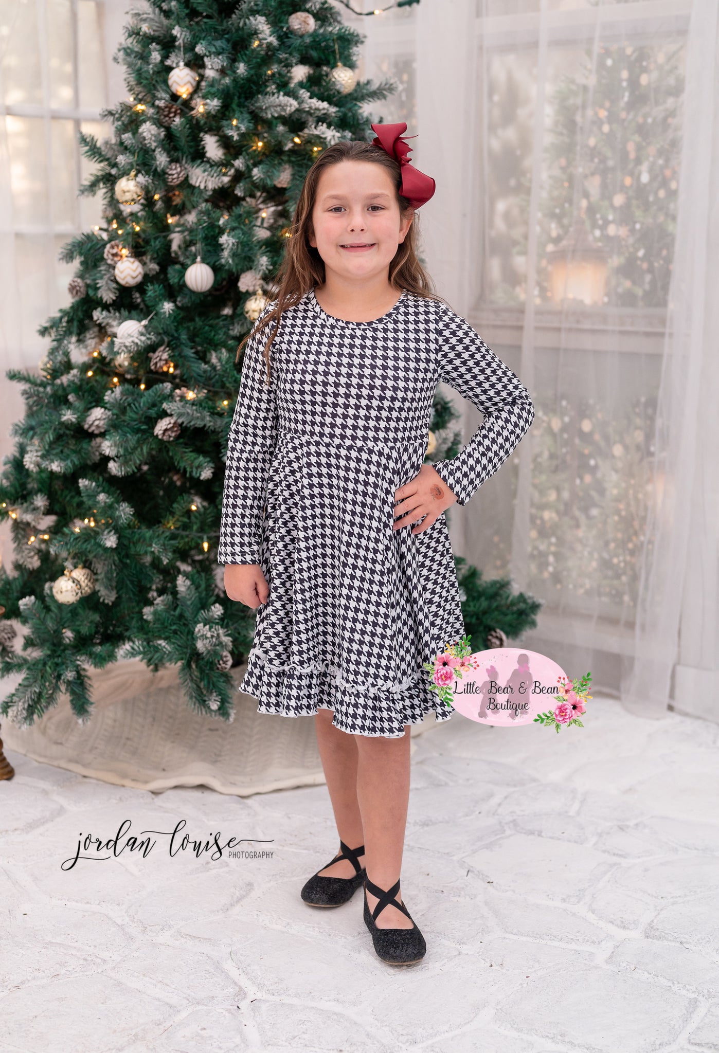 Black And White Houndstooth Long Sleeve Dress 7/8 Black And White Houndstooth Long Sleeve Dress 7/8