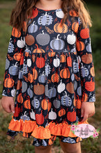 Load image into Gallery viewer, Printed Pumpkin Long Sleeve Ruffle Dress
