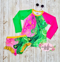 Load image into Gallery viewer, Wicked Pink and Green 2 Piece Rash Guard Swim
