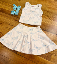 Load image into Gallery viewer, Blue Bows 2 Piece Athletic Skort Set
