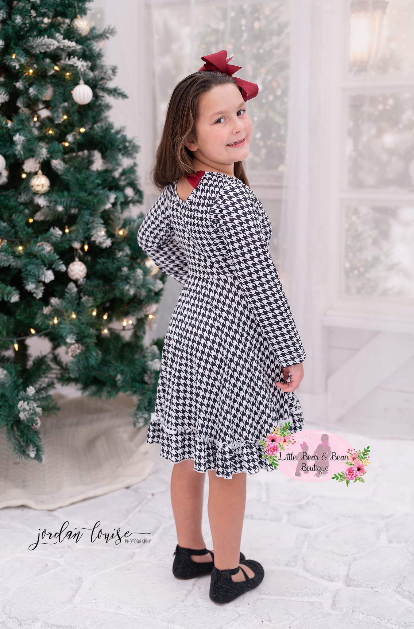 long sleeve houndstooth dress Allegra K Houndstooth V Neck Long Sleeve Elegant Sheath Dresses, Pink / XS