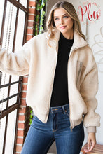 Load image into Gallery viewer, Heimish Plus Size Ivory Sherpa Zipper Jacket
