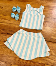 Load image into Gallery viewer, Blue &amp; White Stripe 2 Piece Athletic Skort Set
