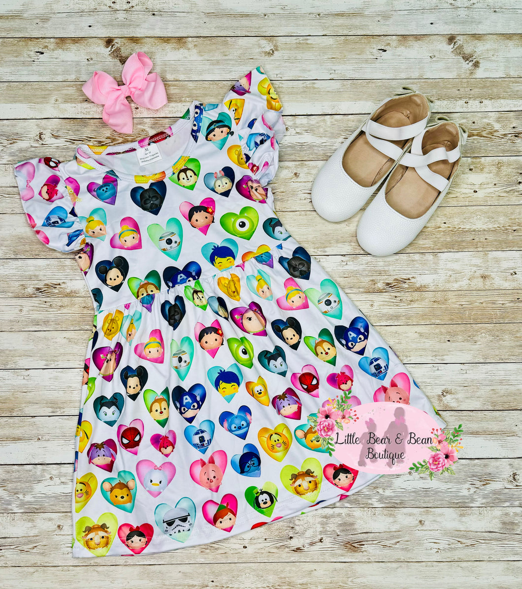 Colorful Heart Faces Flutter Sleeve Dress