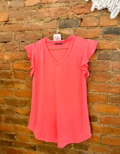 Load image into Gallery viewer, Heimish Plus Size V Neck Ruffled Sleeve Neon Pink Top
