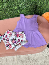 Load image into Gallery viewer, Purple Roses Ruffle Shortie Set
