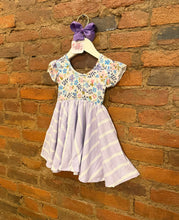 Load image into Gallery viewer, Purple Floral Striped Super Twirl Dress
