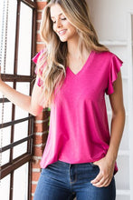 Load image into Gallery viewer, Heimish Plus Size V Neck Ruffled Sleeve Neon Pink Top
