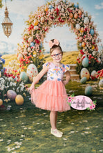 Load image into Gallery viewer, Peach and Cornflower Blue Floral Tulle Dress

