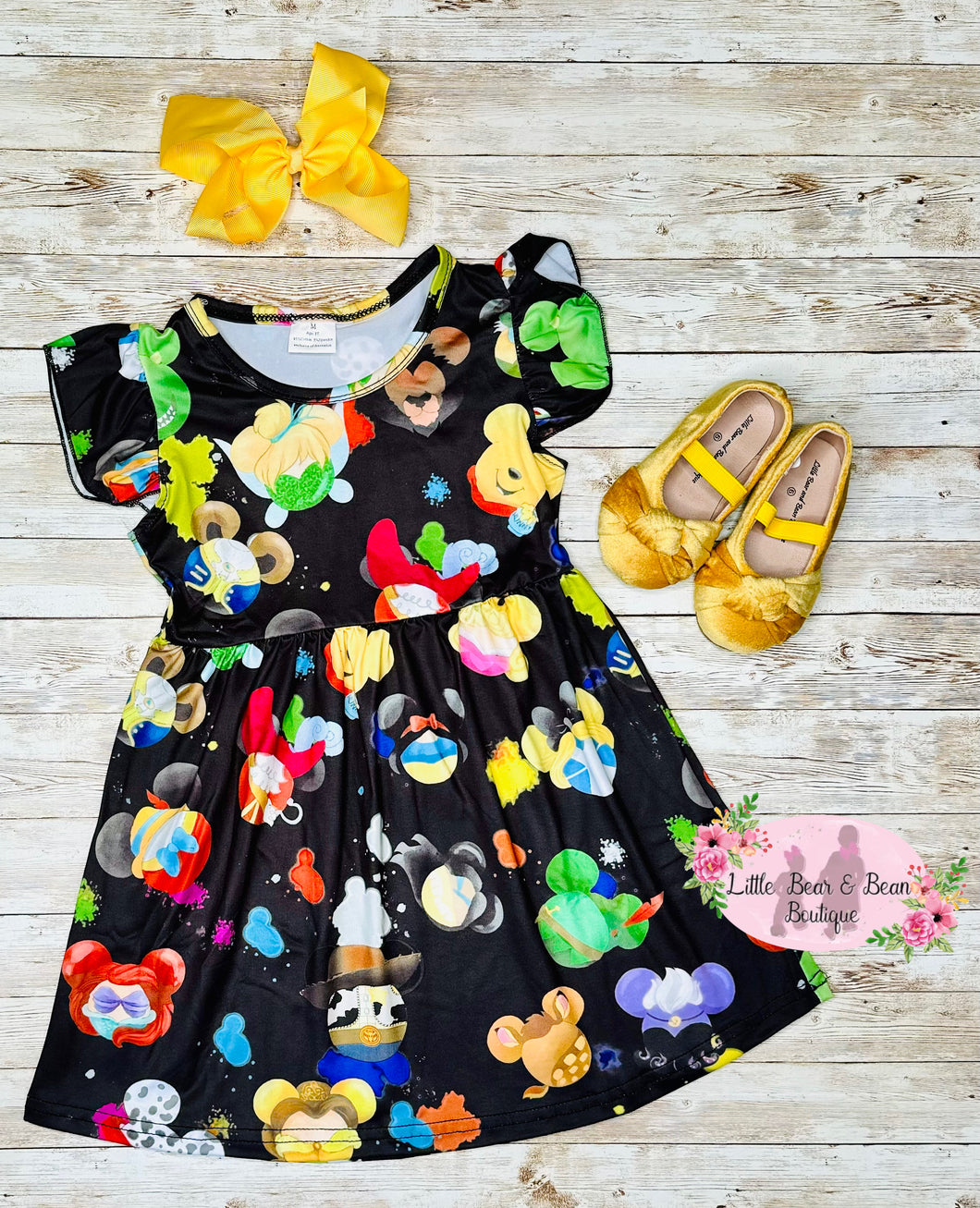 Mouse Mashup Black Flutter Sleeve Dress