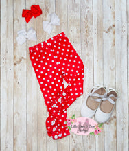 Load image into Gallery viewer, Red and White Polka Dot Ruffle Button Legging

