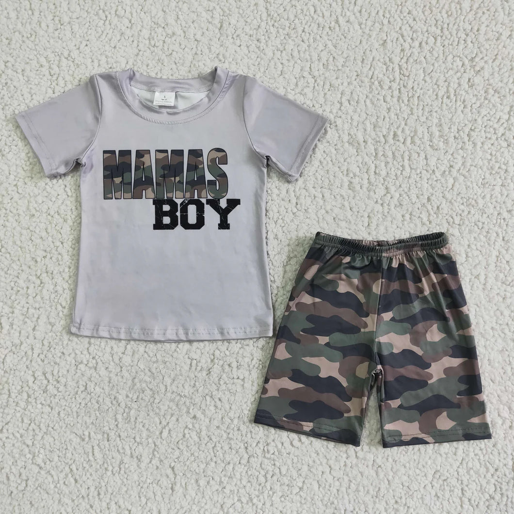 Pre-order RTS from Supplier Mama’s Boy Grey Top Camo Short Set