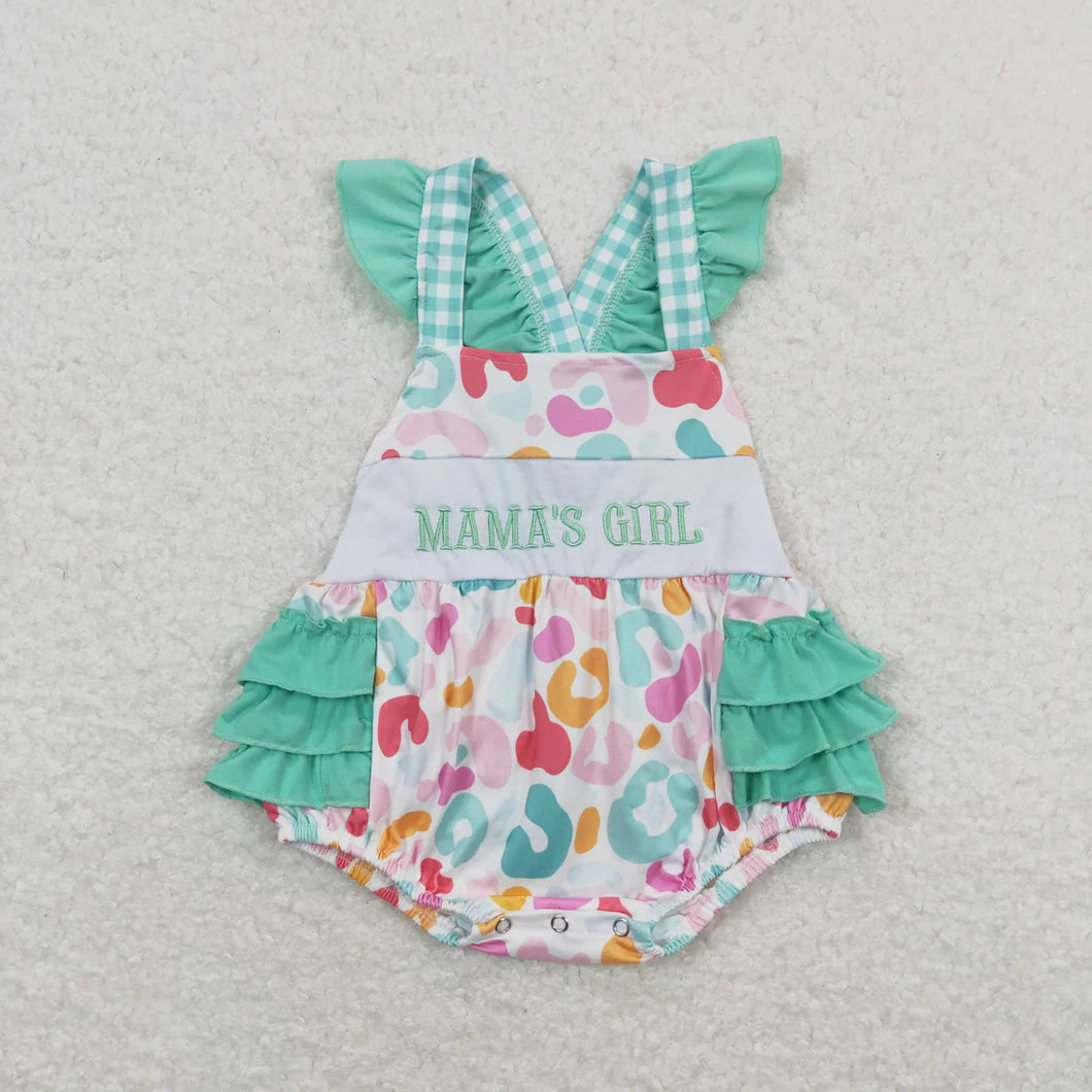 Pre-order RTS from Supplier Colorful Leopard Embroidered Mama’s Girl Romper