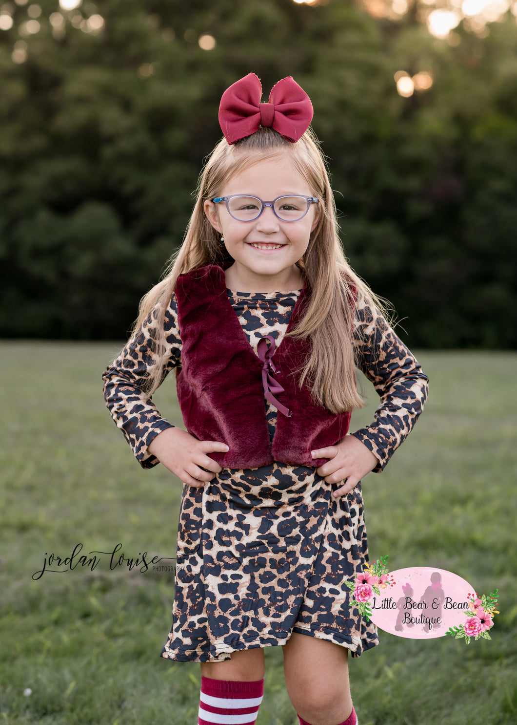 Leopard Dress with Fur Vest and Socks