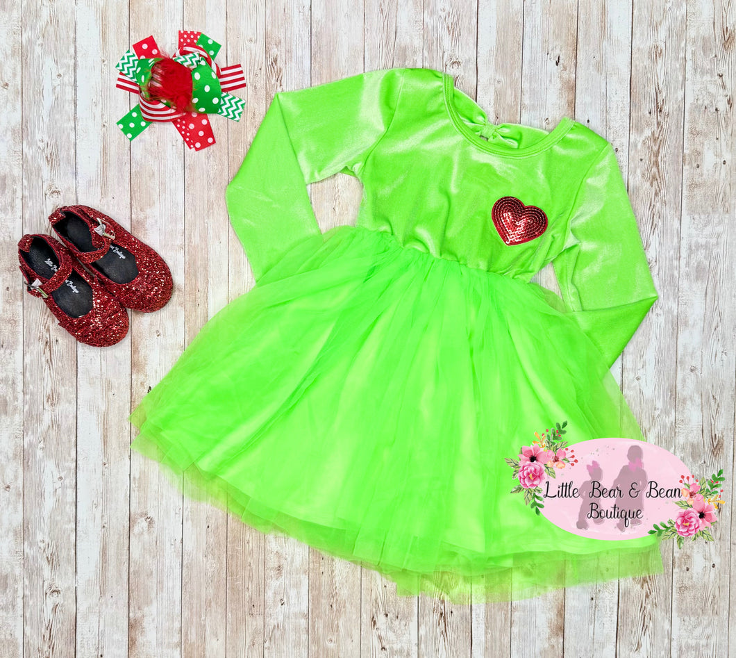 Gr!nch Velvet Bow Back Tulle Dress