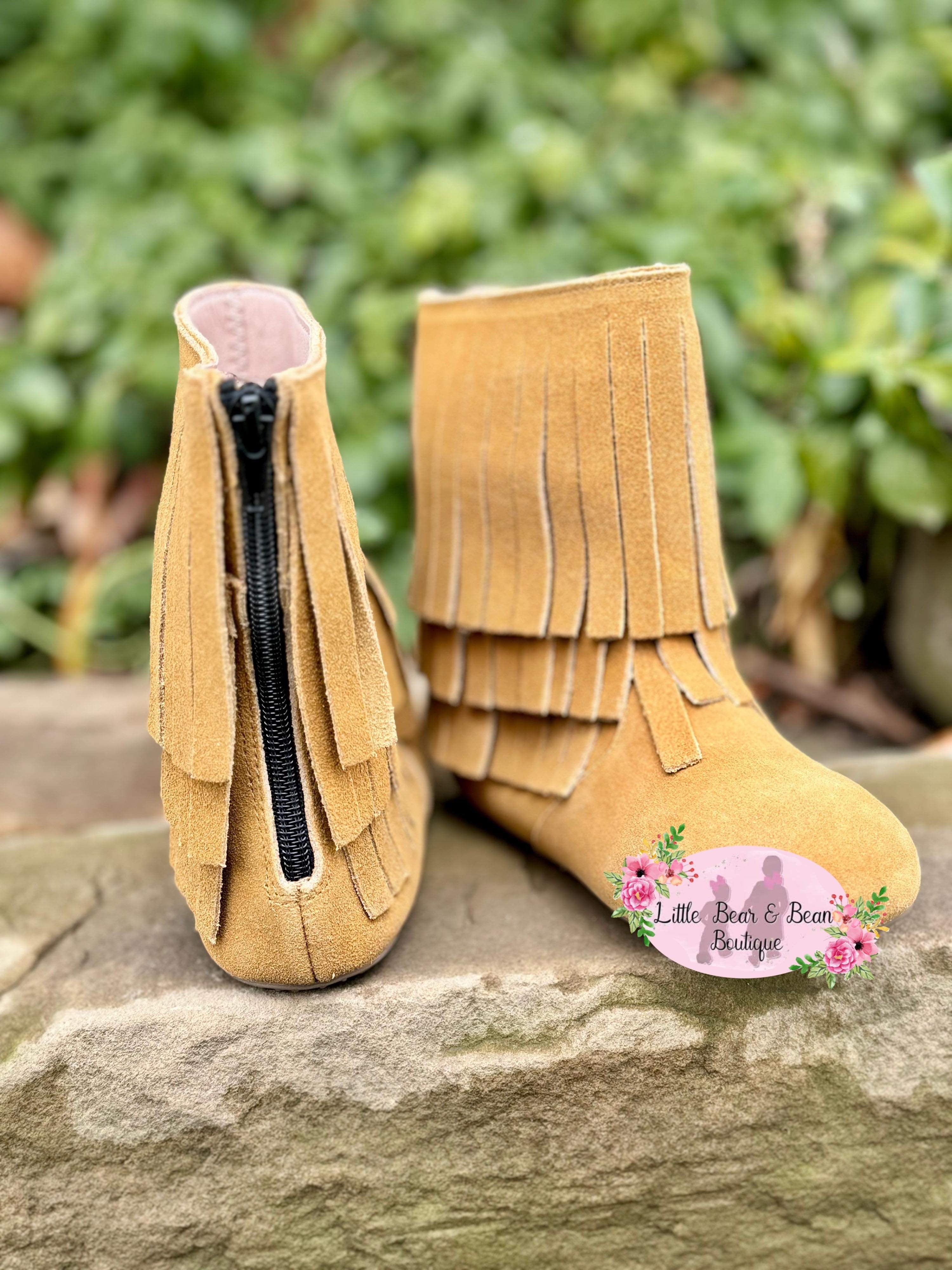 Camel Suede Fringe Boot – Little Bear and Bean Boutique, LLC